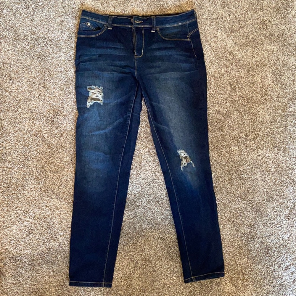 YMI midrise distressed blue skinny jeans